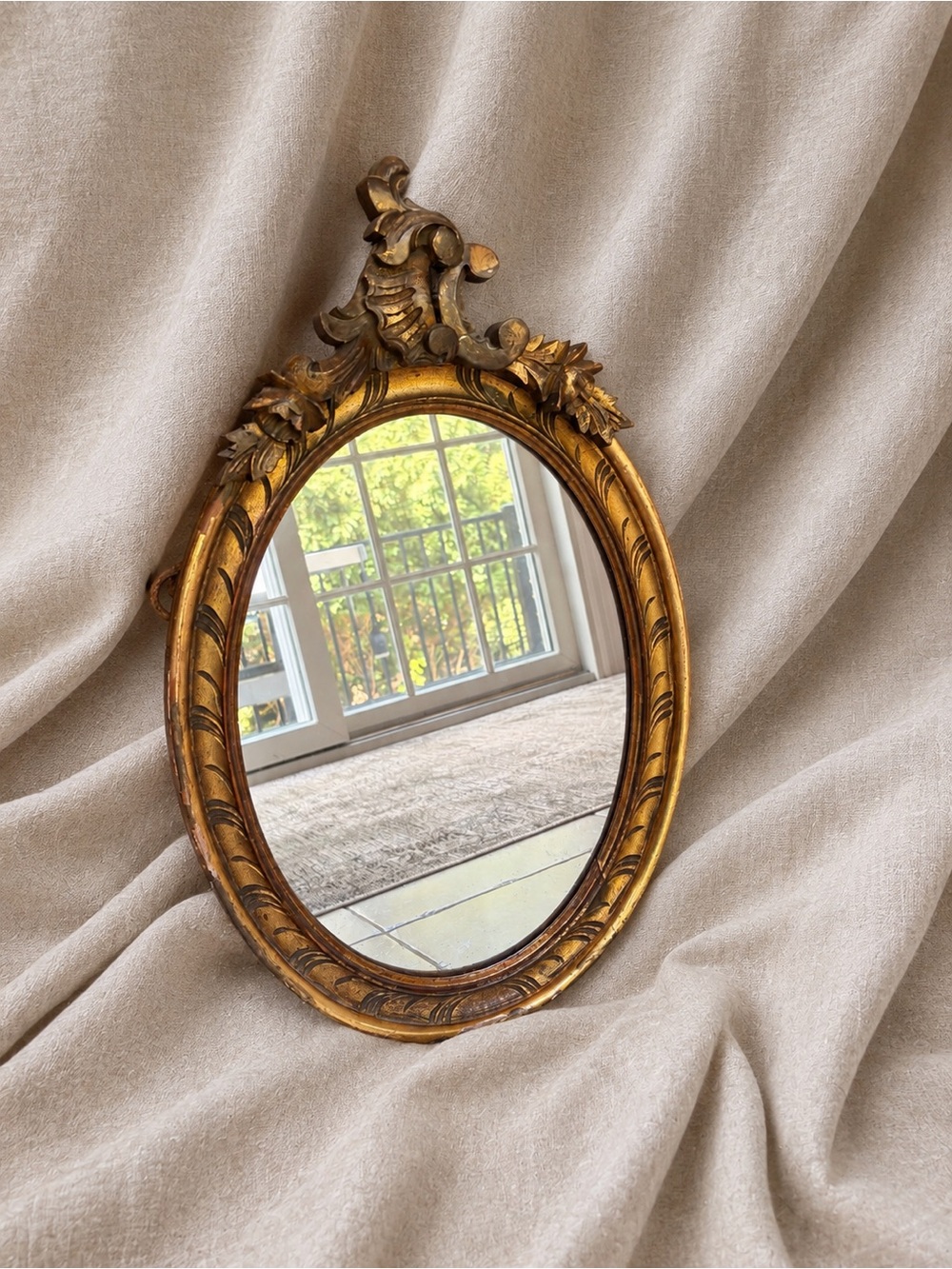 Antique 19th-Century French Giltwood Oval Rocaille Mirror